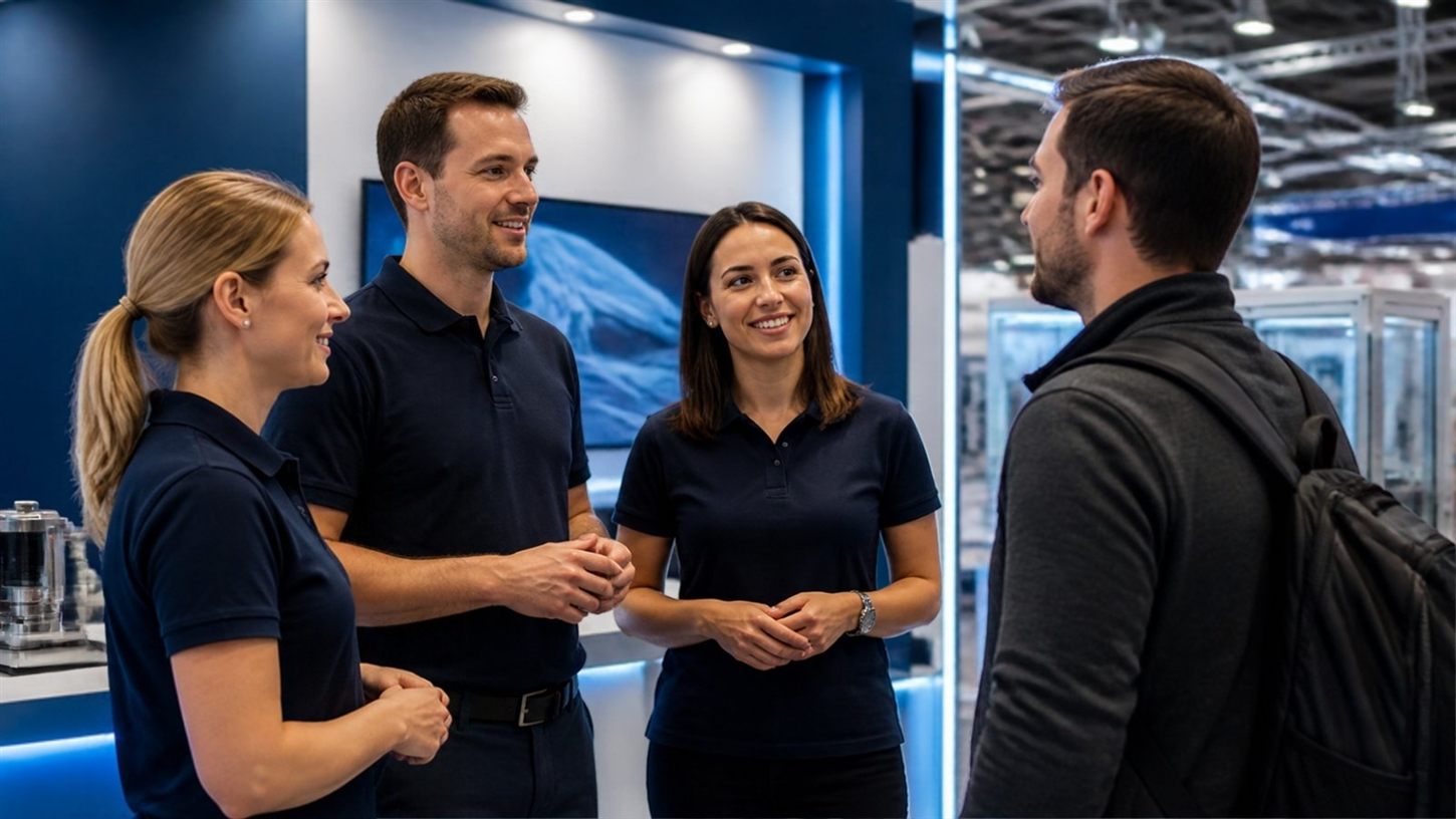 Messeteam in einheitlichen Poloshirts