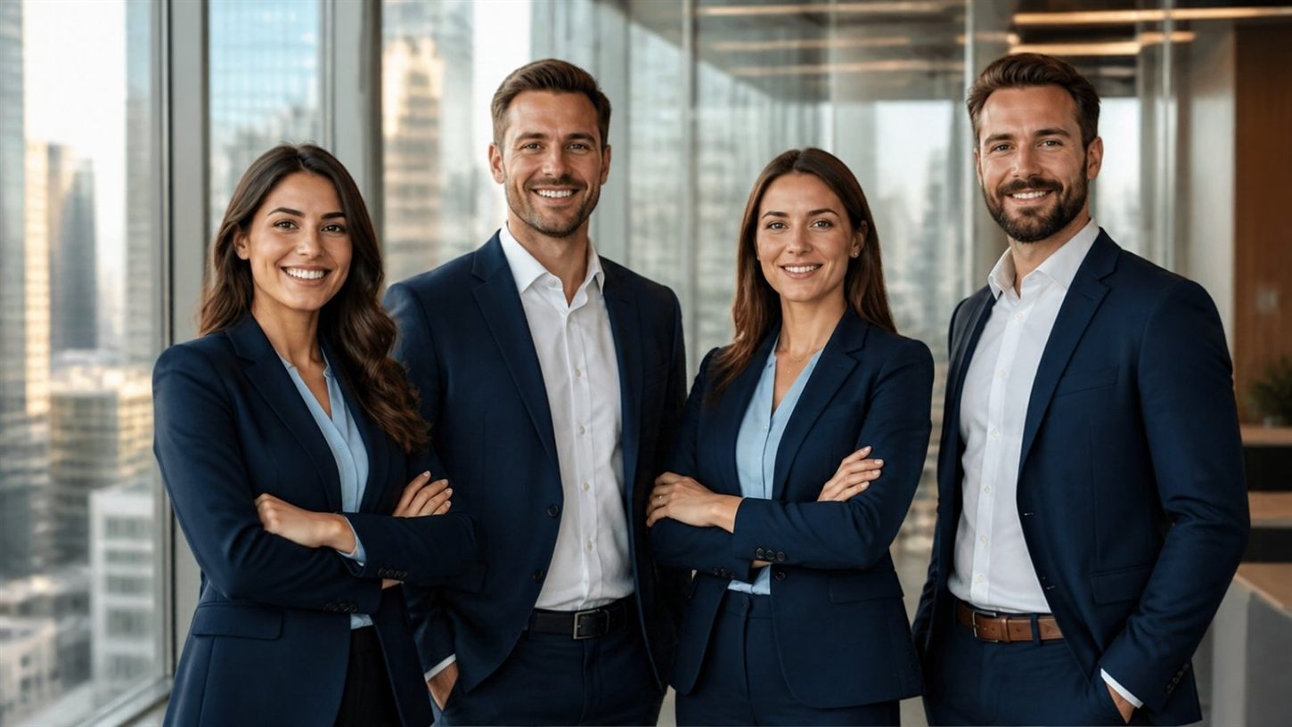 Business-Team in abgestimmter Firmenkleidung