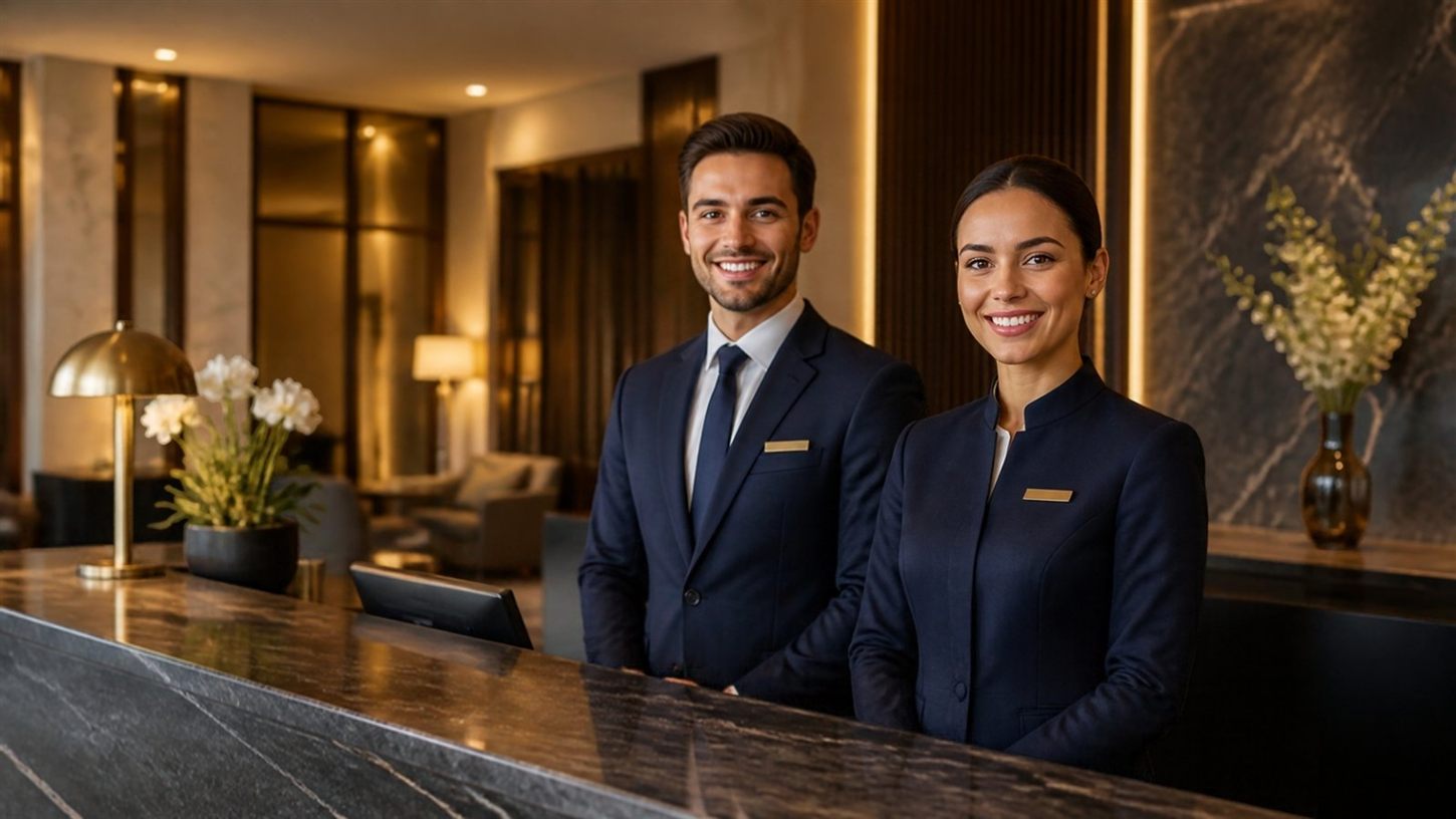 Hotel-Rezeption in einheitlicher Uniform