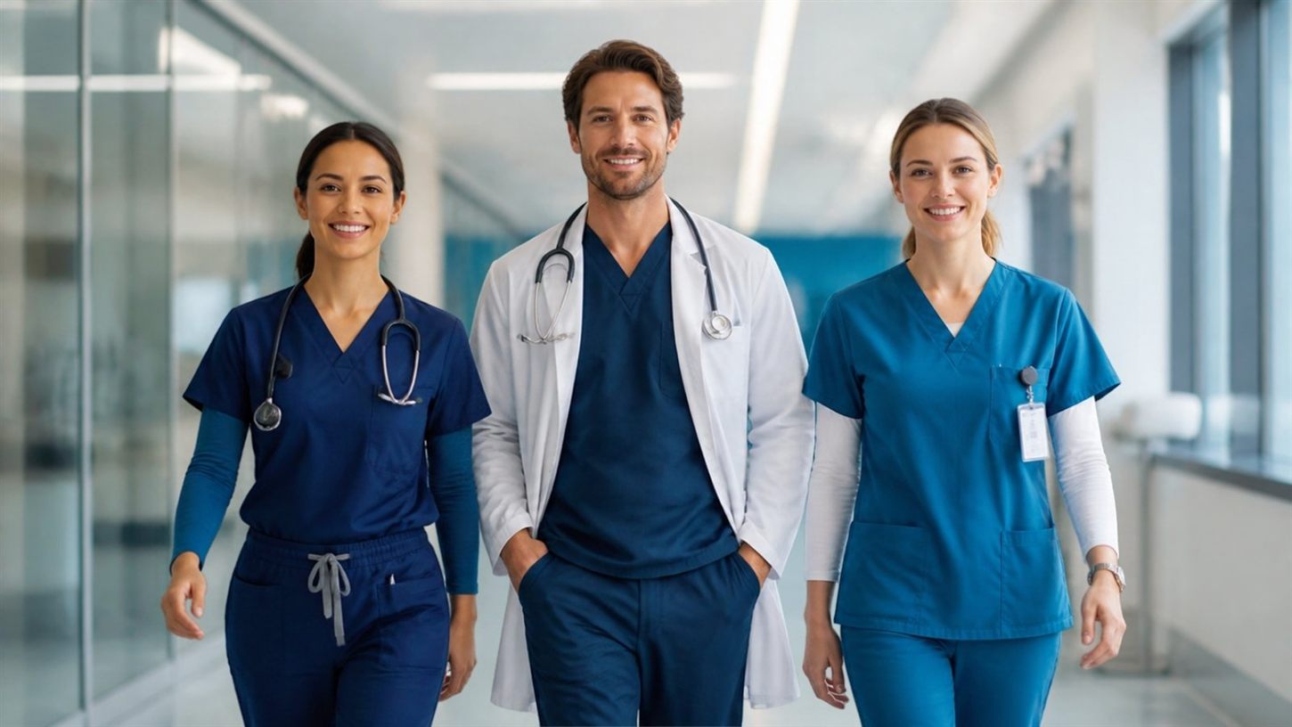 Klinik-Team in abgestimmter Berufskleidung