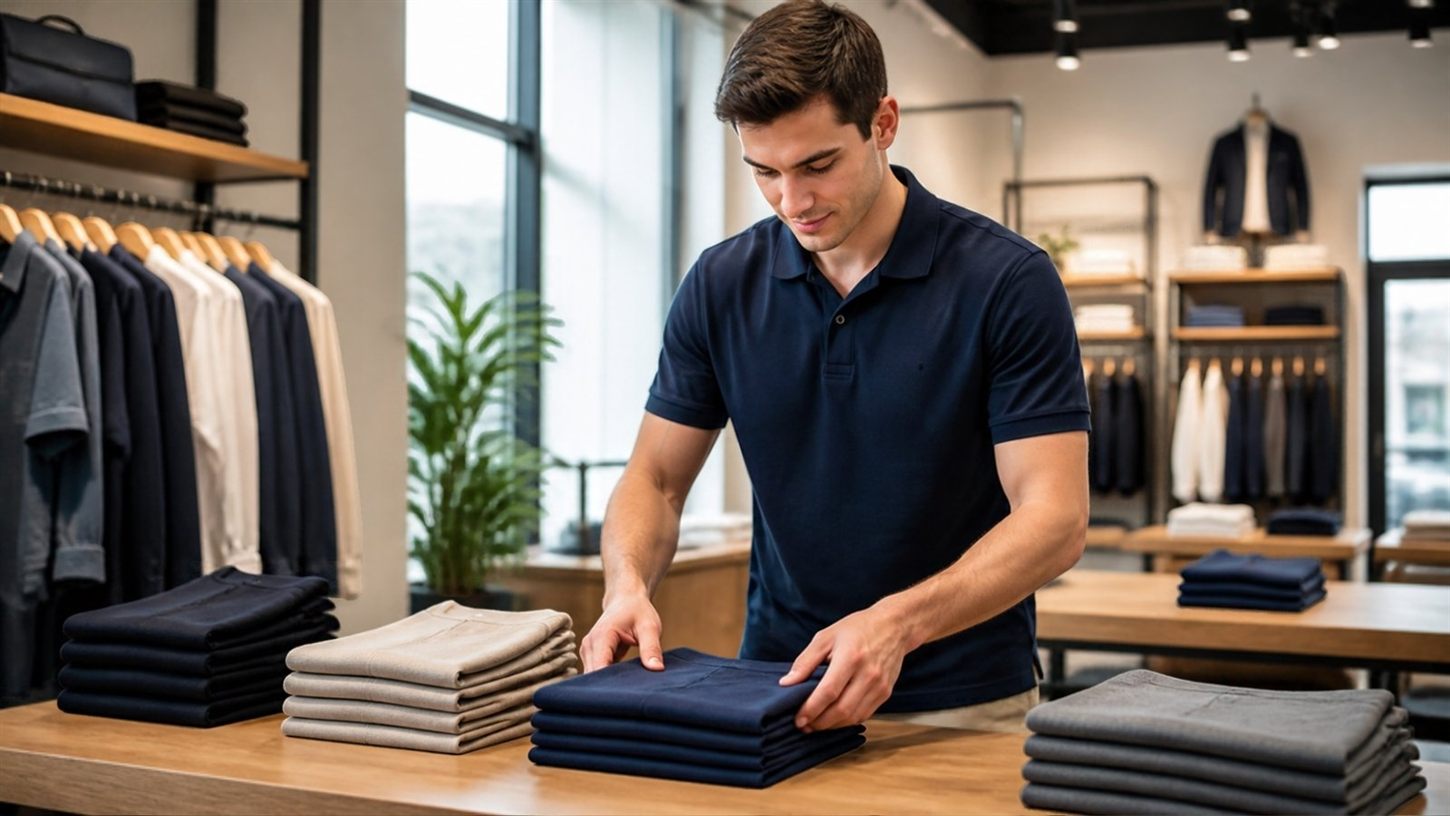 Verkäuferin im Poloshirt im Geschäft