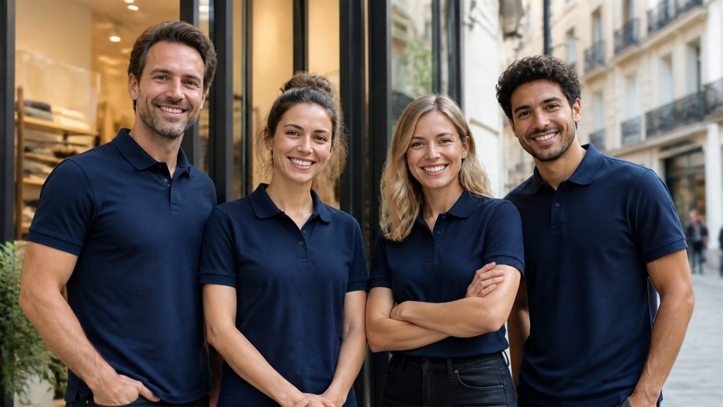 Store-Team in einheitlichen Poloshirts