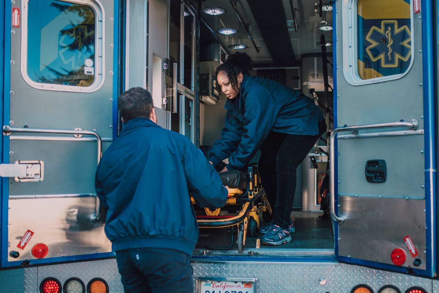 Emergency services team at the ambulance
